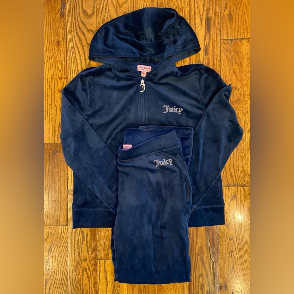 Juicy Couture Y2K Regal Blue Velour Tracksuit Hoodie (L) & Pants (M)